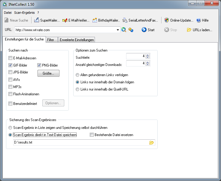 Screenshot vom Programm: INetCollect